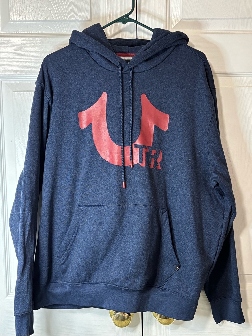 True Religion Navy Blue Hoodie with Red Graphic Logo Sz XL EUC